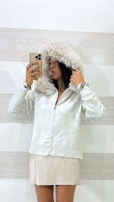 Cardigan Harmonie Cappuccio con Pelliccia Removibile