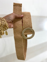 Cintura Ylenia Elastica tipo Rafia Beige con Fibbia Platino