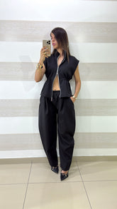 Coordinato Amanda Pantaloni Harem Balloon e Top Smanicato con Zip