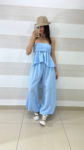 Coordinato Bonita Pantaloni Balloon e Top Svasato Effetto Lino