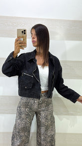 Giubbino Biker Eireen in Jeans con Taglio Cropped
