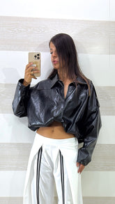 Giubbino Dora Bomber Crop a Sbuffo in Eco Pelle