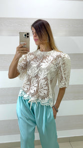 Maglia Lynsey1 in Tulle con Ricami Flowers e Foglie Stilizzate