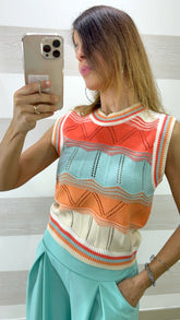 Maglia Smanicata Lorita in Filo Traforata