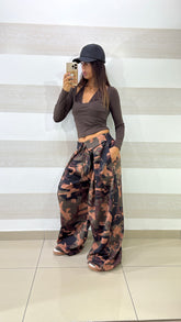 PantaPalazzo Felicia Militare Stile Cargo con Risvolto a V