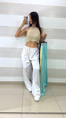 PantaPalazzo Lucia Satin con Tasche