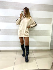 Abitino o Maxi Felpa Jeannette con Bande Maculate e Punti Luce