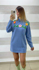 Abitino o Maxi Maglia Josi con Fiori in Rilievo