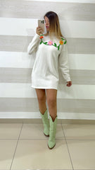 Abitino o Maxi Maglia Josi con Fiori in Rilievo