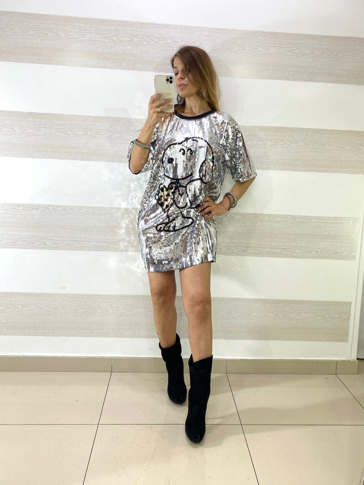 Abitino o Maxi Maglia Nausica Argento con Snoopy