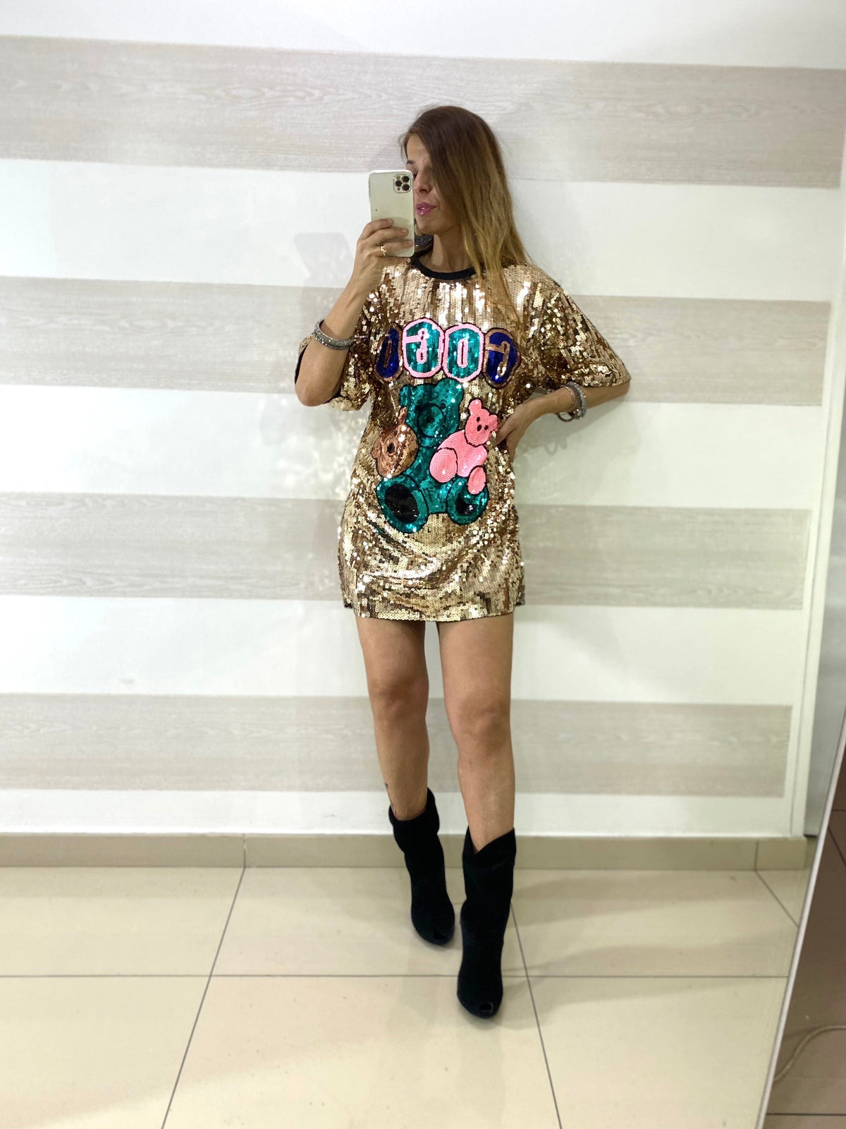 Abitino o Maxi Maglia Nausica Oro con Orsetti