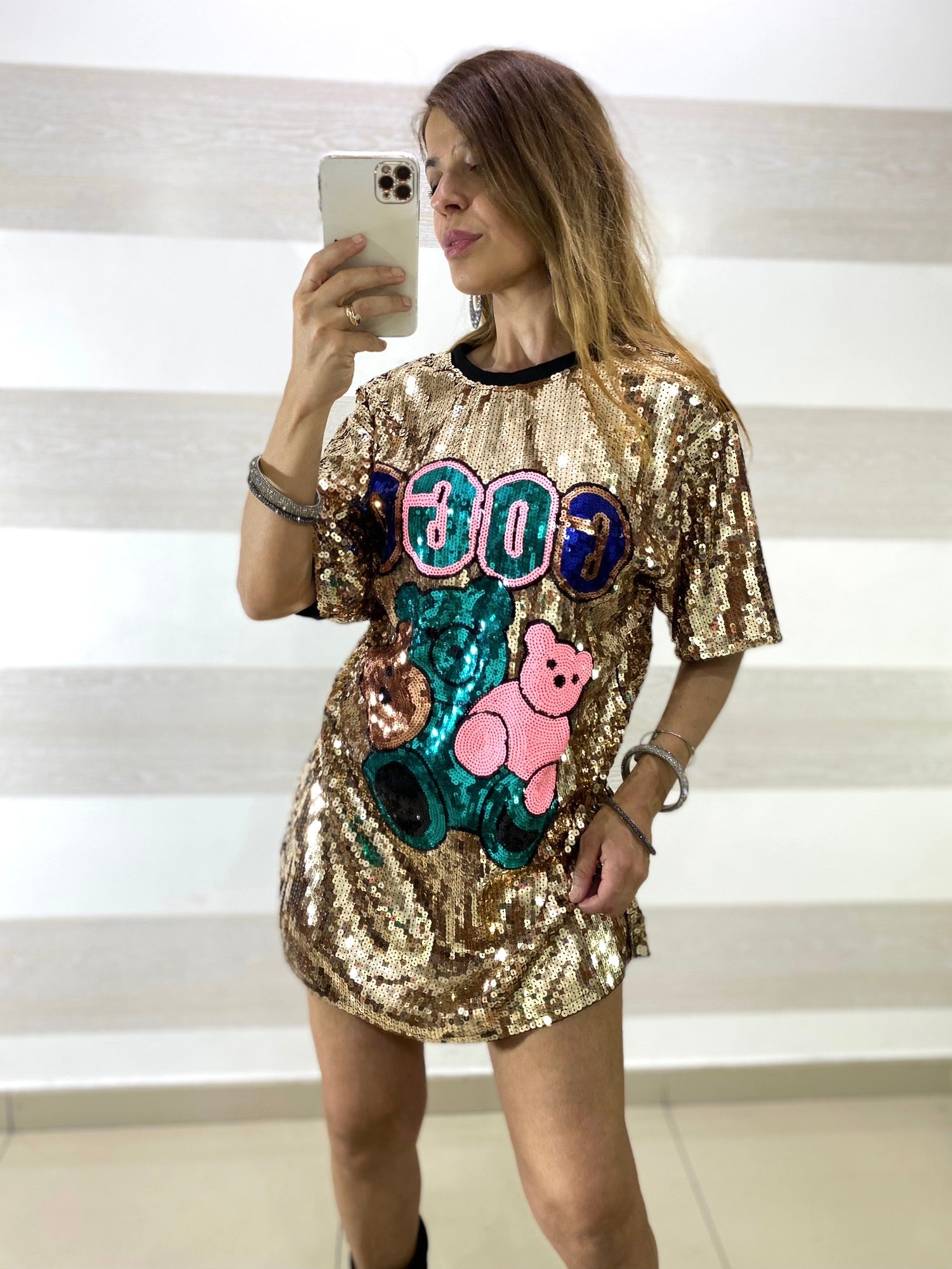 Abitino o Maxi Maglia Nausica Oro con Orsetti