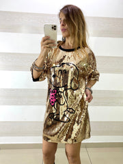 Abitino o Maxi Maglia Nausica Oro con Snoopy