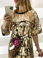 Abitino o Maxi Maglia Nausica Oro con Snoopy