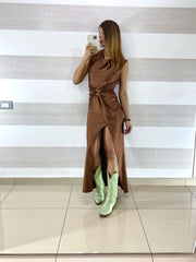 Abito Elva Satin con Spacco e Anello