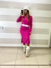 Abito Gaynor Lungo con Spacchetti e Collo Alto