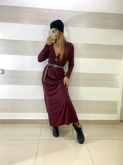 Abito Lungo Augusta Rigato con Oblo Ventre