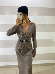 Abito Lungo Augusta Rigato con Oblo Ventre