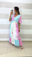 Abito Lungo Cybill1 Scollo a V con Filamenti in Lurex