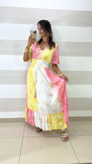 Abito Lungo Cybill1 Scollo a V con Filamenti in Lurex