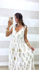 Abito Lungo Dana in Viscosa Bianco con Lurex Argento