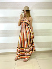 Abito Lungo Nelida Scollo a Fascia Regolabile con Balza