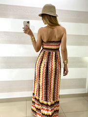 Abito Lungo Nelida Scollo a Fascia Regolabile con Balza