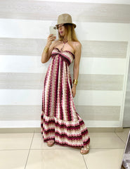 Abito Lungo Nelida Scollo a Fascia Regolabile con Balza