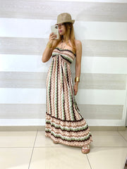 Abito Lungo Nelida Scollo a Fascia Regolabile con Balza