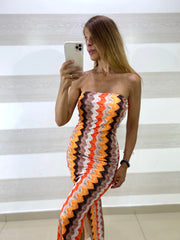 Abito Lungo Soave Zig Zag con Coppe e Spacchi