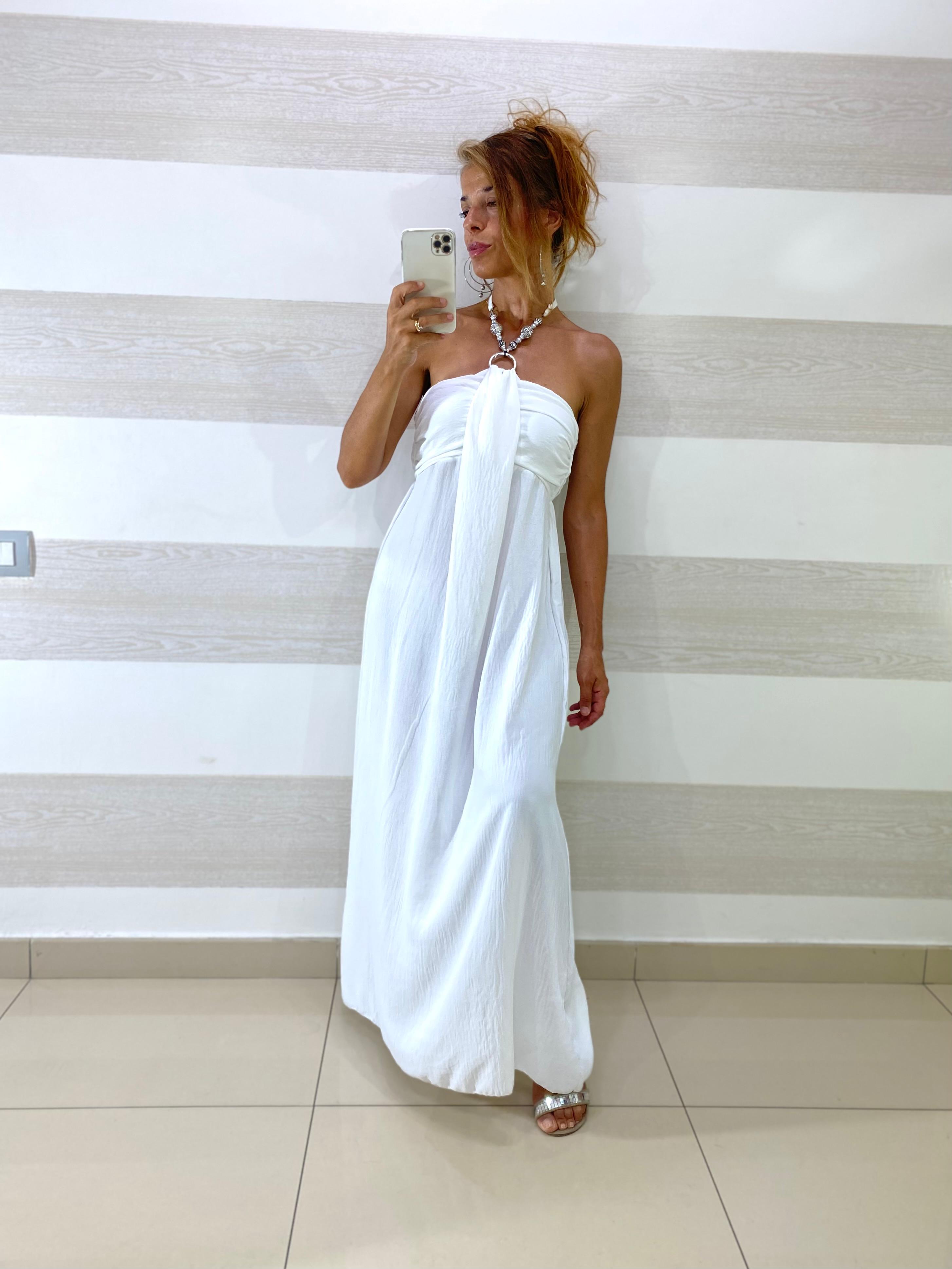 Abito Lungo Tisba Scollo a Fascia con Collana