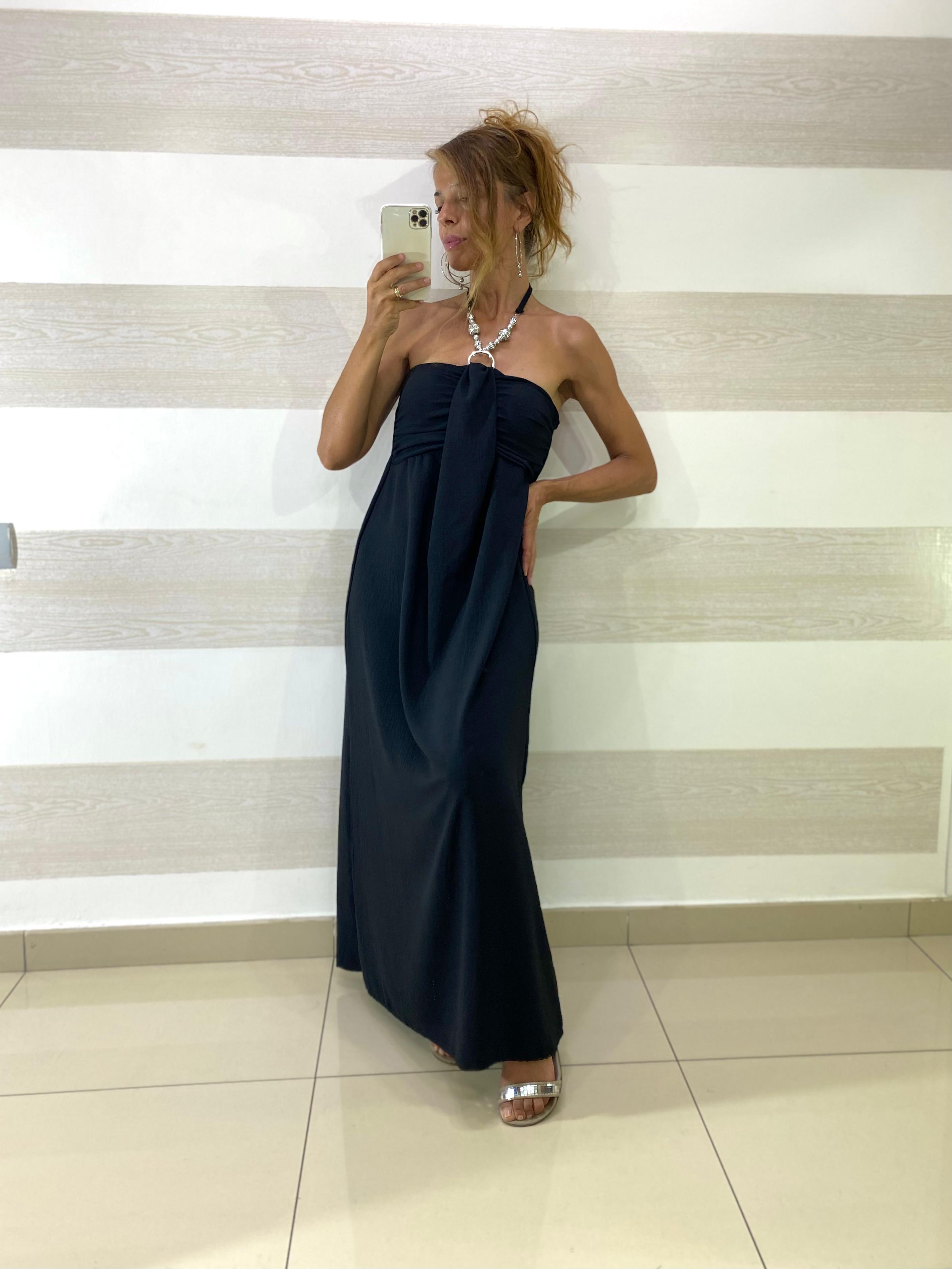 Abito Lungo Tisba Scollo a Fascia con Collana