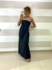 Abito Lungo Tisba Scollo a Fascia con Collana