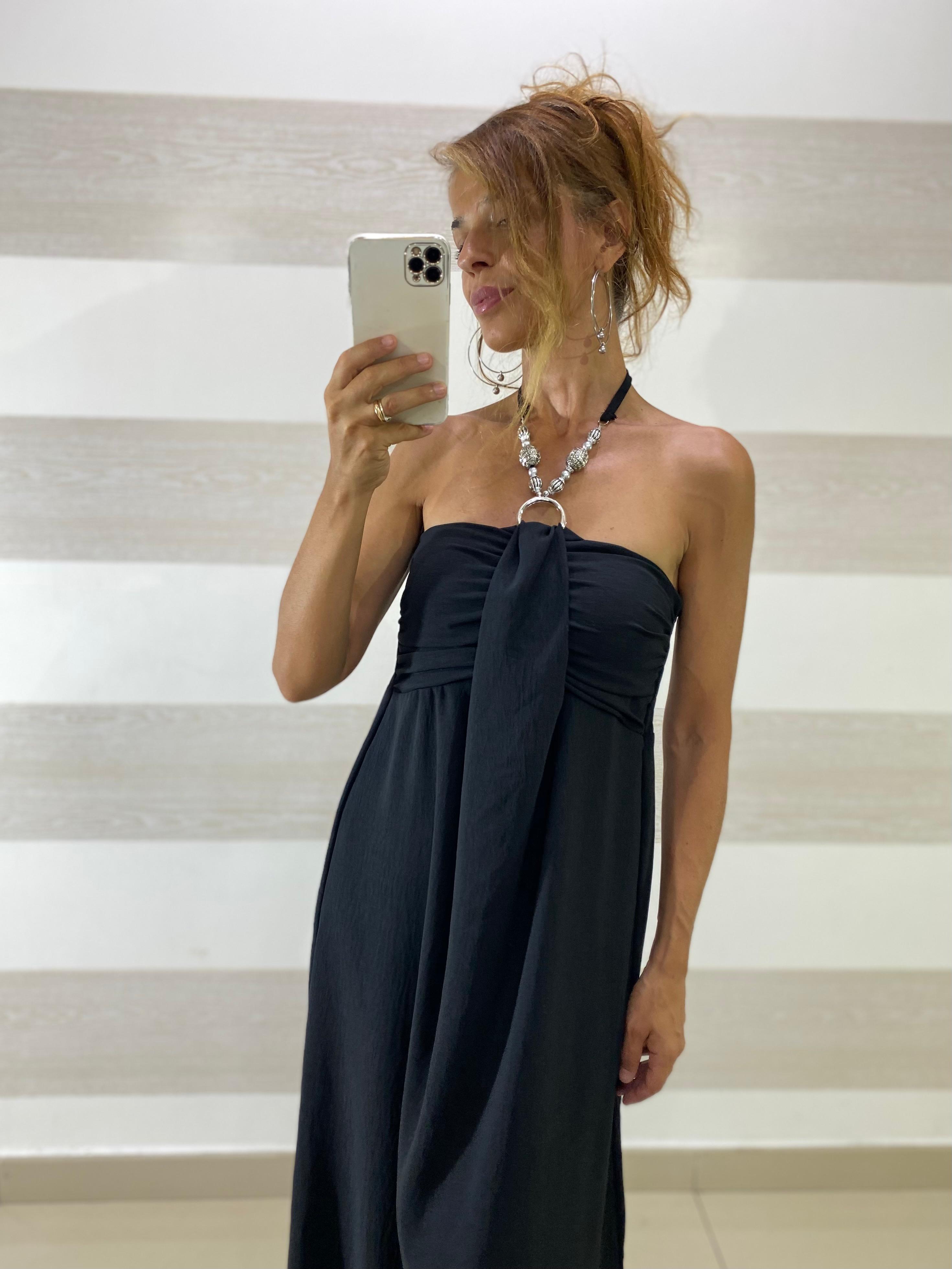 Abito Lungo Tisba Scollo a Fascia con Collana