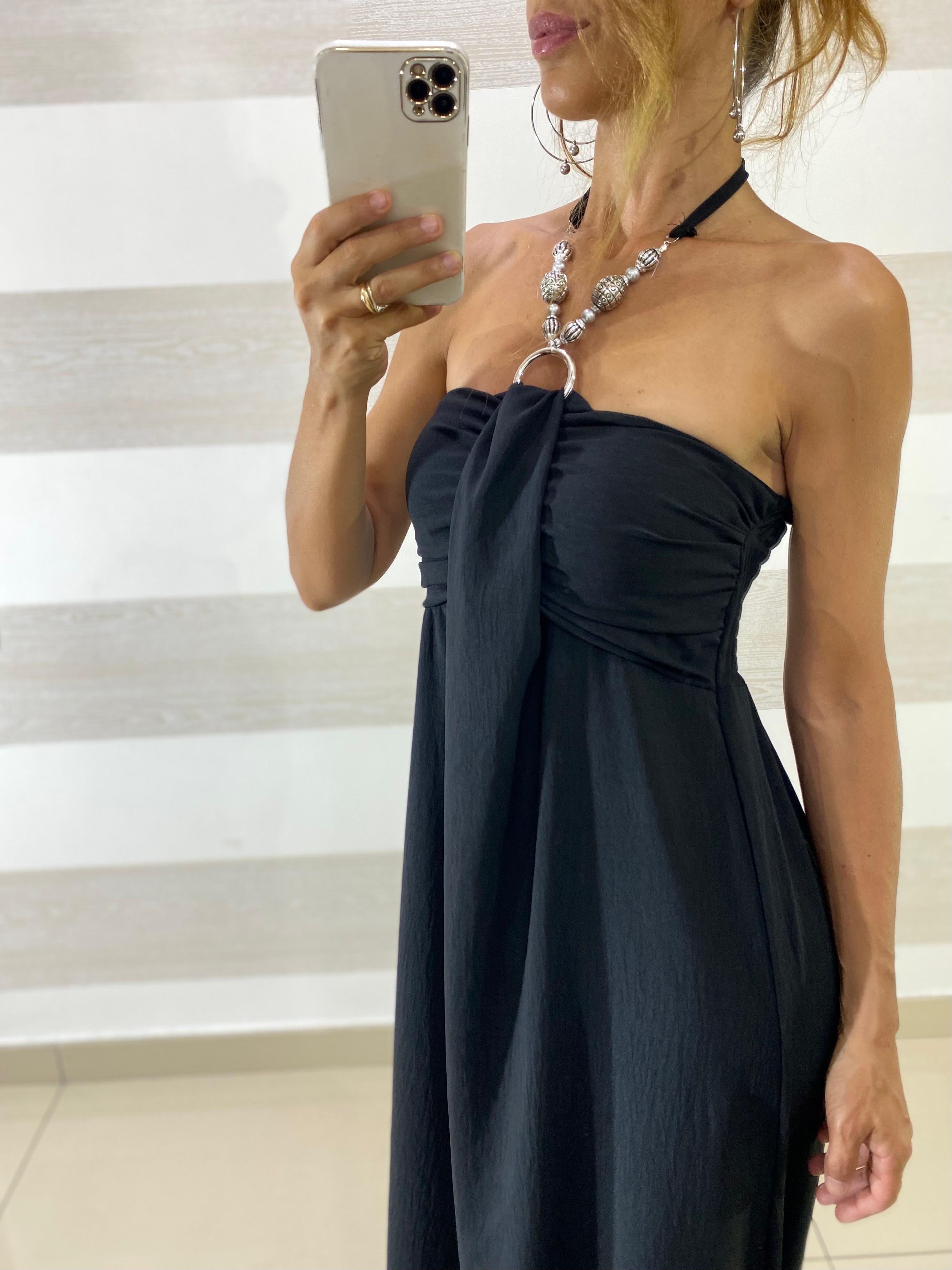 Abito Lungo Tisba Scollo a Fascia con Collana