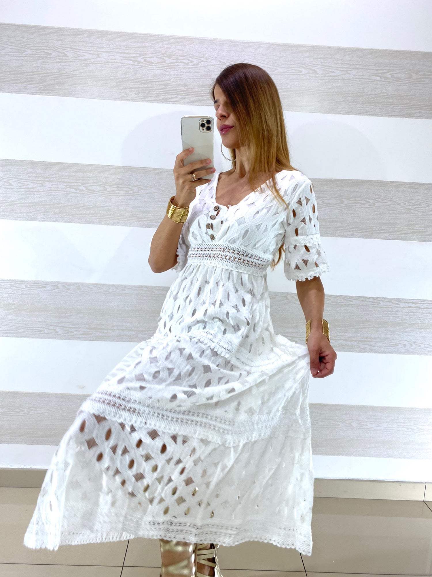 Abito Maira Cotone Bianco Traforato