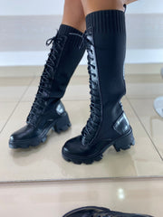 Anfibi Carita Gambale Elastico Carrarmato Nero