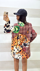 Blazer Jillie Monopetto Fantasia Tartan Muccata con Cuore e Leopardo