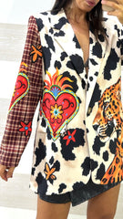 Blazer Jillie Monopetto Fantasia Tartan Muccata con Cuore e Leopardo