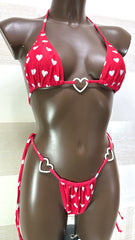 Bikini Avila Rosso con Cuoricini Brasiliana Regolabile