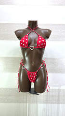 Bikini Avila Rosso con Cuoricini Brasiliana Regolabile