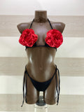 Bikini Masie Nero con Maxi Rose Rosse