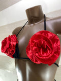 Bikini Masie Nero con Maxi Rose Rosse