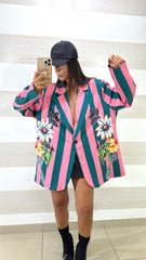Blazer Freda Monopetto Stampa Leopardo Fucsia e Ottanio