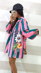 Blazer Freda Monopetto Stampa Leopardo Fucsia e Ottanio