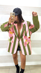 Blazer Freda Monopetto Stampa Leopardo Verde e Rosa