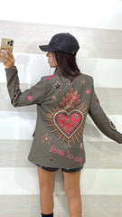 Blazer Greta Verde Militare con Cuore e Stelle