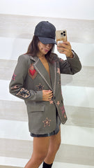Blazer Greta Verde Militare con Cuore e Stelle
