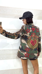 Blazer Militare Greta con Cuore e Bande sulle Maniche