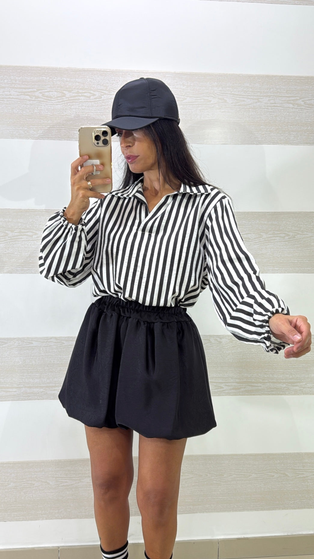 Blusa Camicia Glory Maniche a Sbuffo Righe Verticali